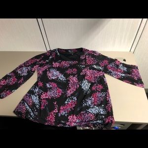 Lane Bryant Size 16 Square Neck Lined Floral Blouse Sheer Sleeves Black Pink EUC